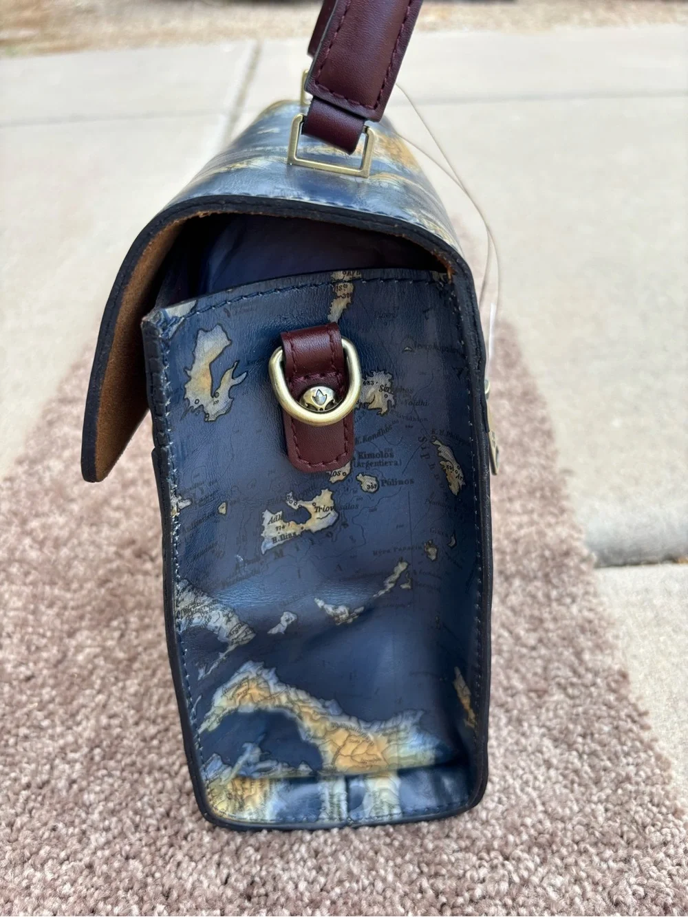 NWT Patricia Nash Navy Map-Print Top Handle Satchel